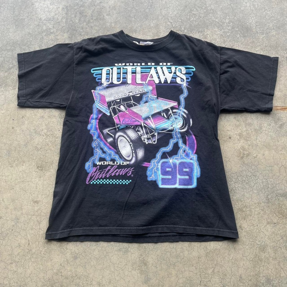 Vintage 1999 skid mark world of outlaws world tour racing shirt with lightning